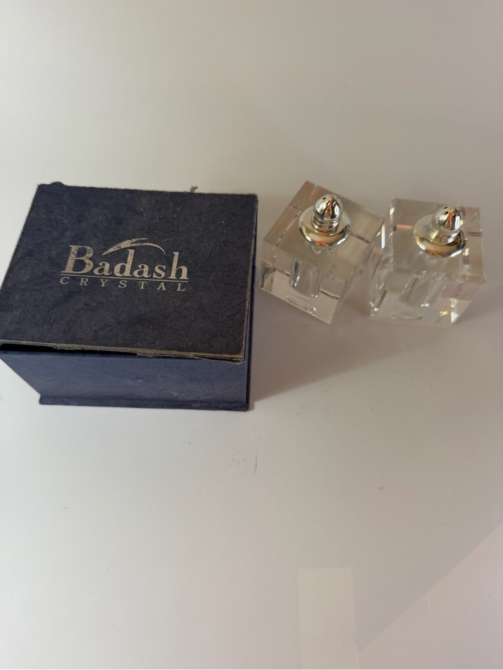 Badash Crystal Clear Square Salt & Pepper Shakers vintage unique